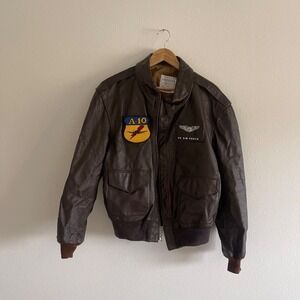Vintage A-10 Brown Flight US Air‎ Force Saddler Leather Bomber Jacket Size 46R